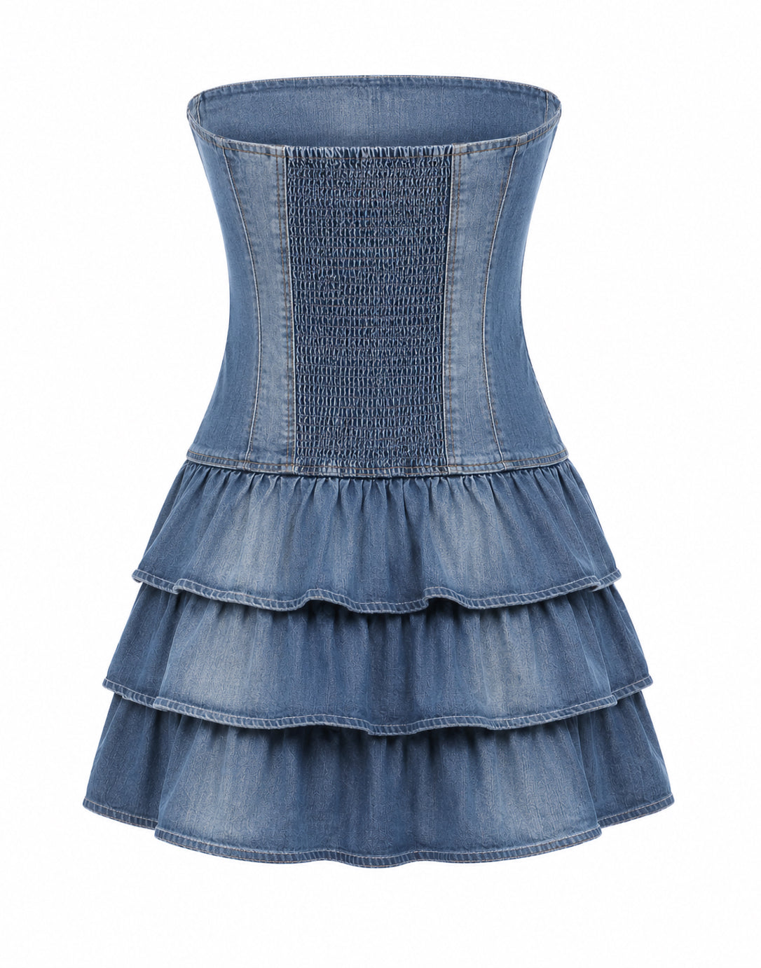 Mini denim strapless dress