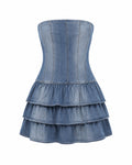 Mini denim strapless dress