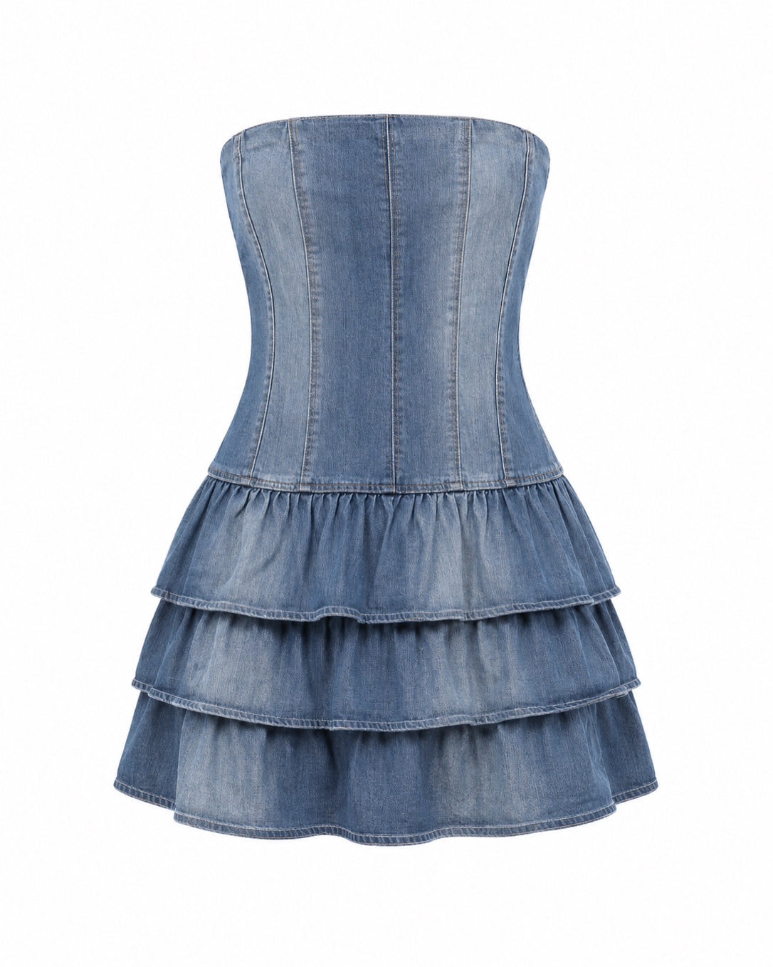 Mini denim strapless dress