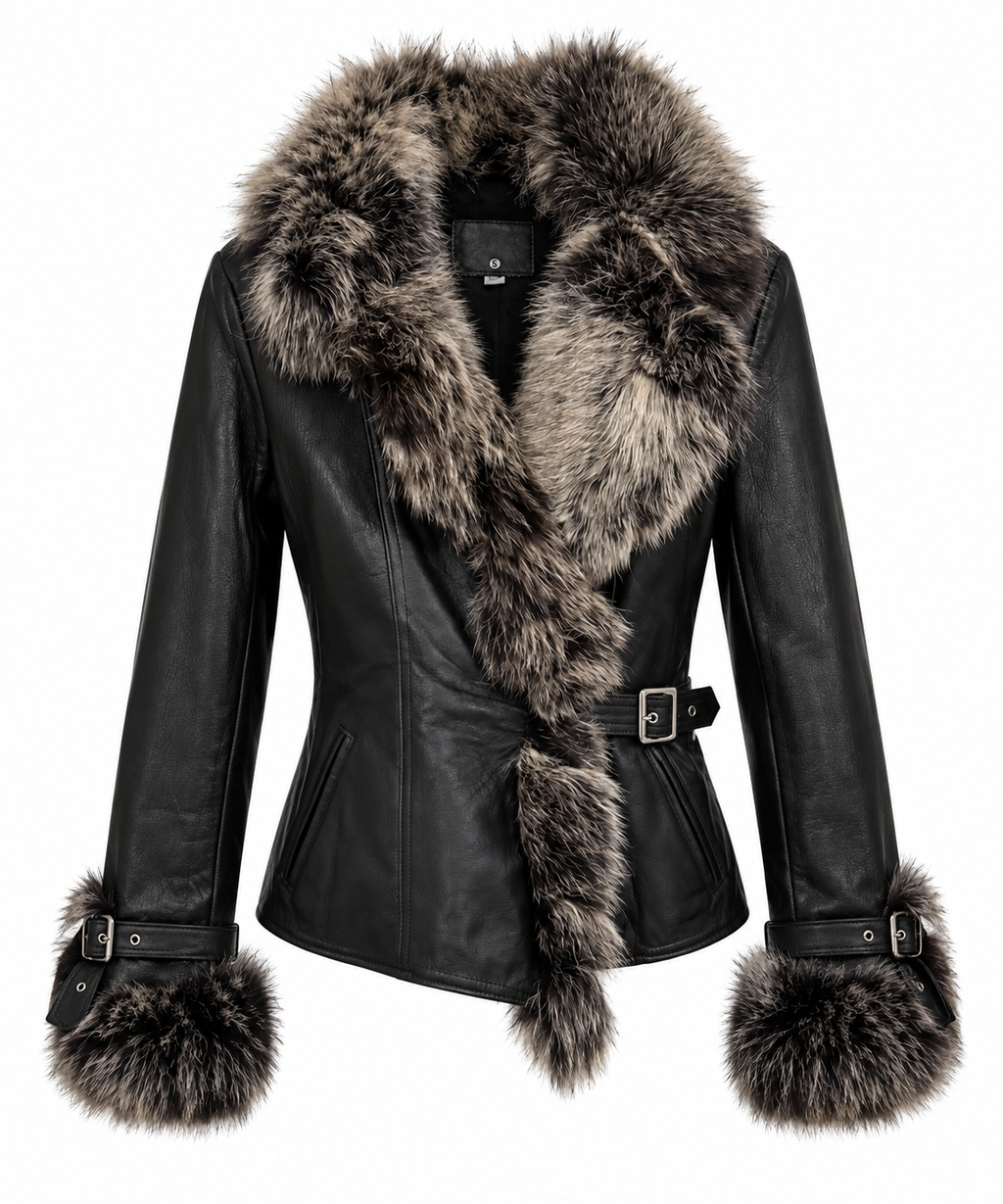Real leather & fur trim jacket
