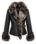 Real leather & fur trim jacket