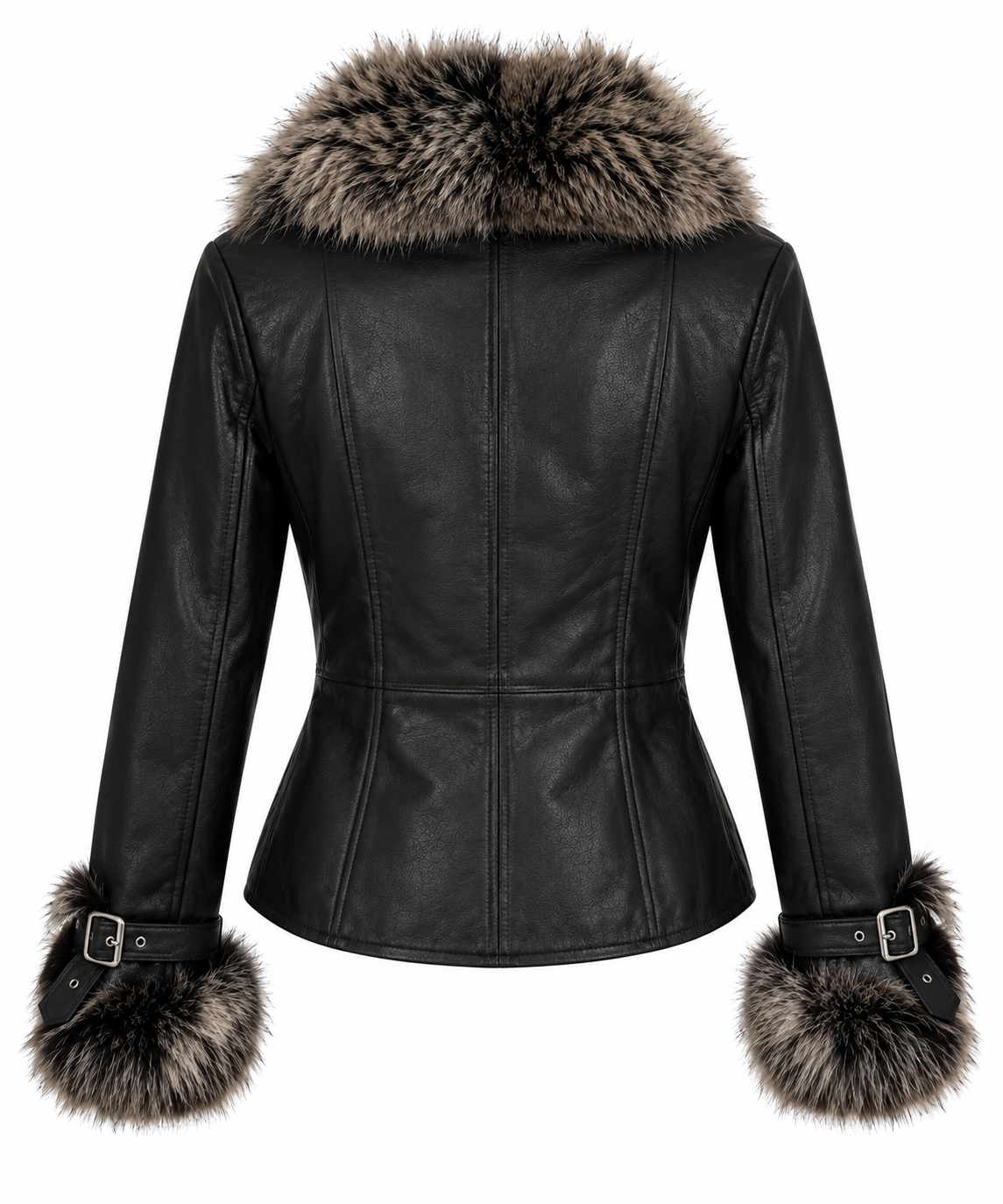 Real leather & fur trim jacket