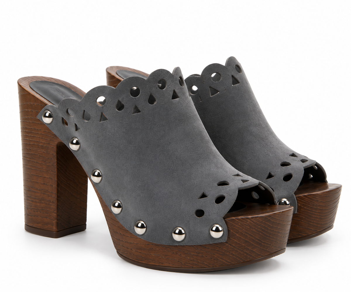 Light blue leather clogs