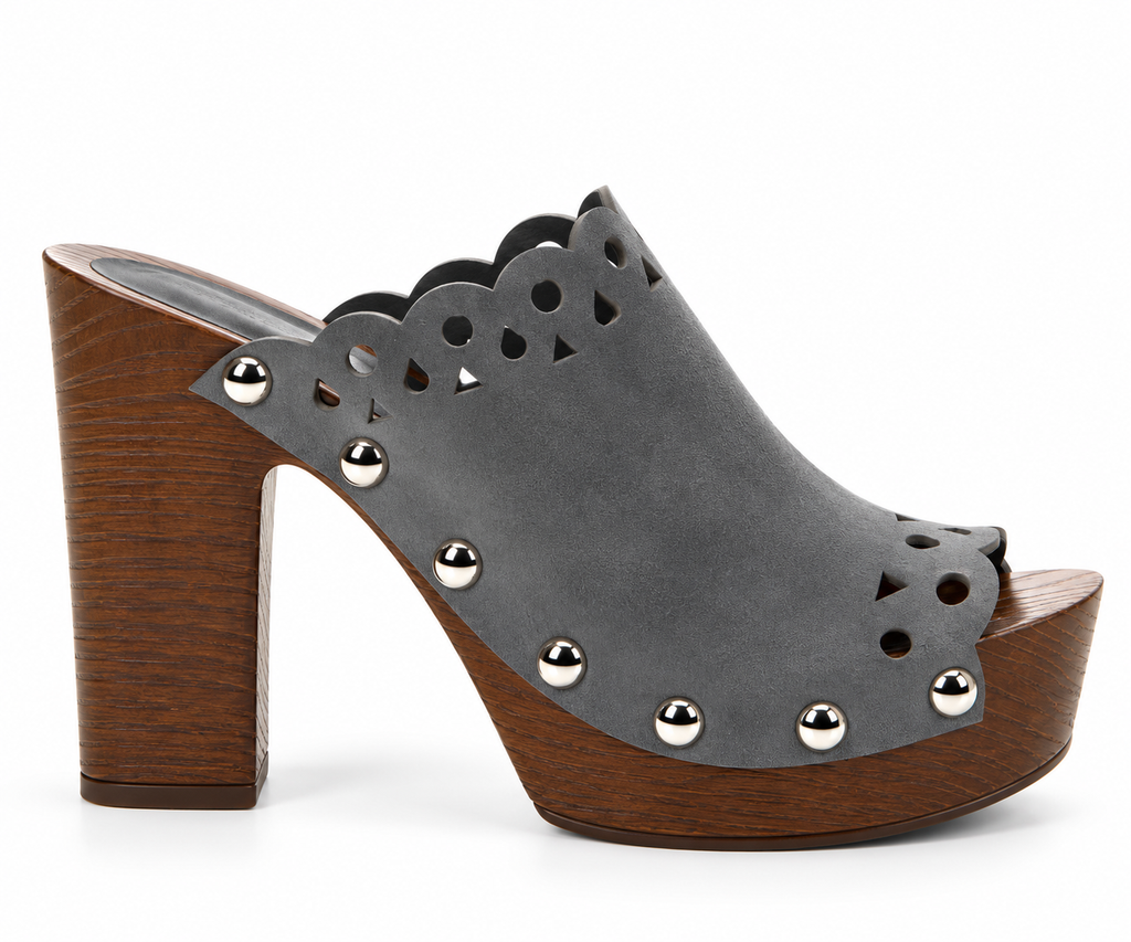 Light blue leather clogs