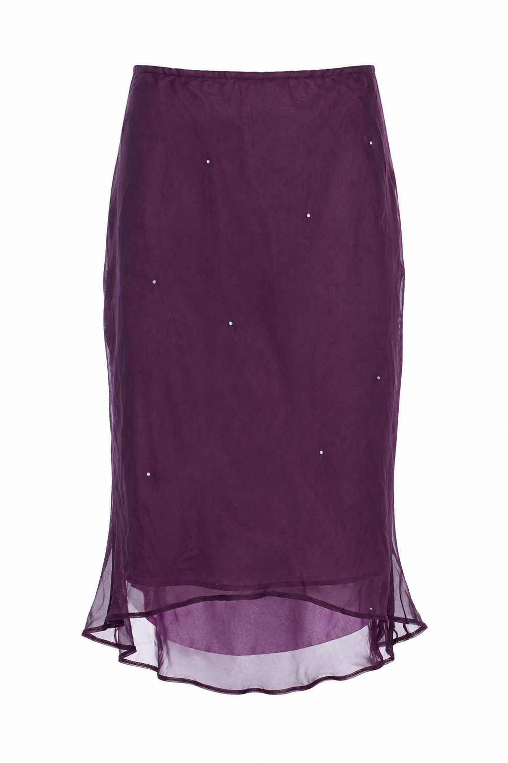 Asymmetrical skirt with rhinestones on the front