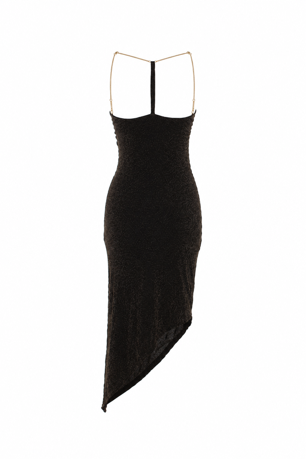 Sparkly asymmetrical dress with thin chain strap