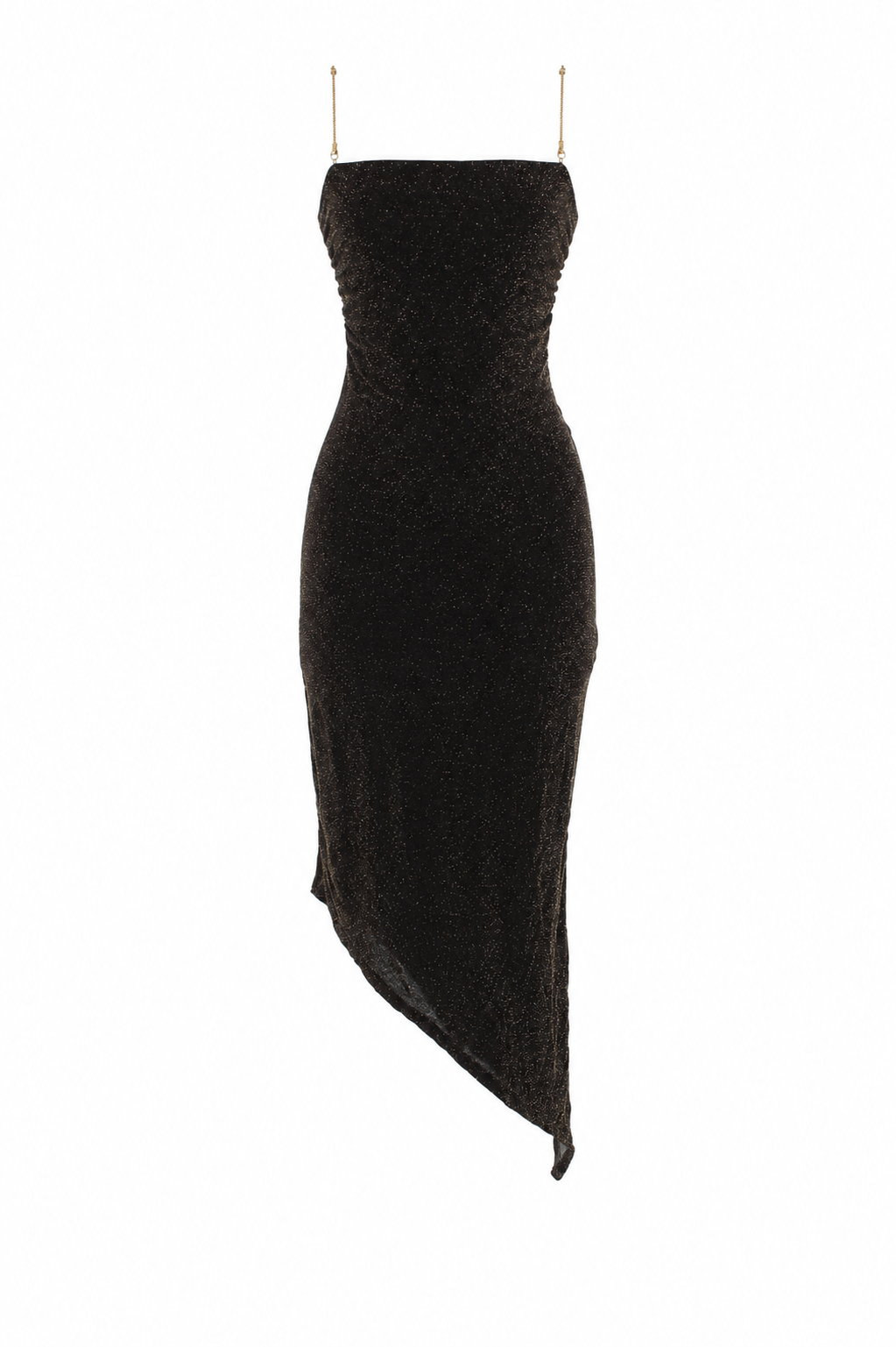 Sparkly asymmetrical dress with thin chain strap