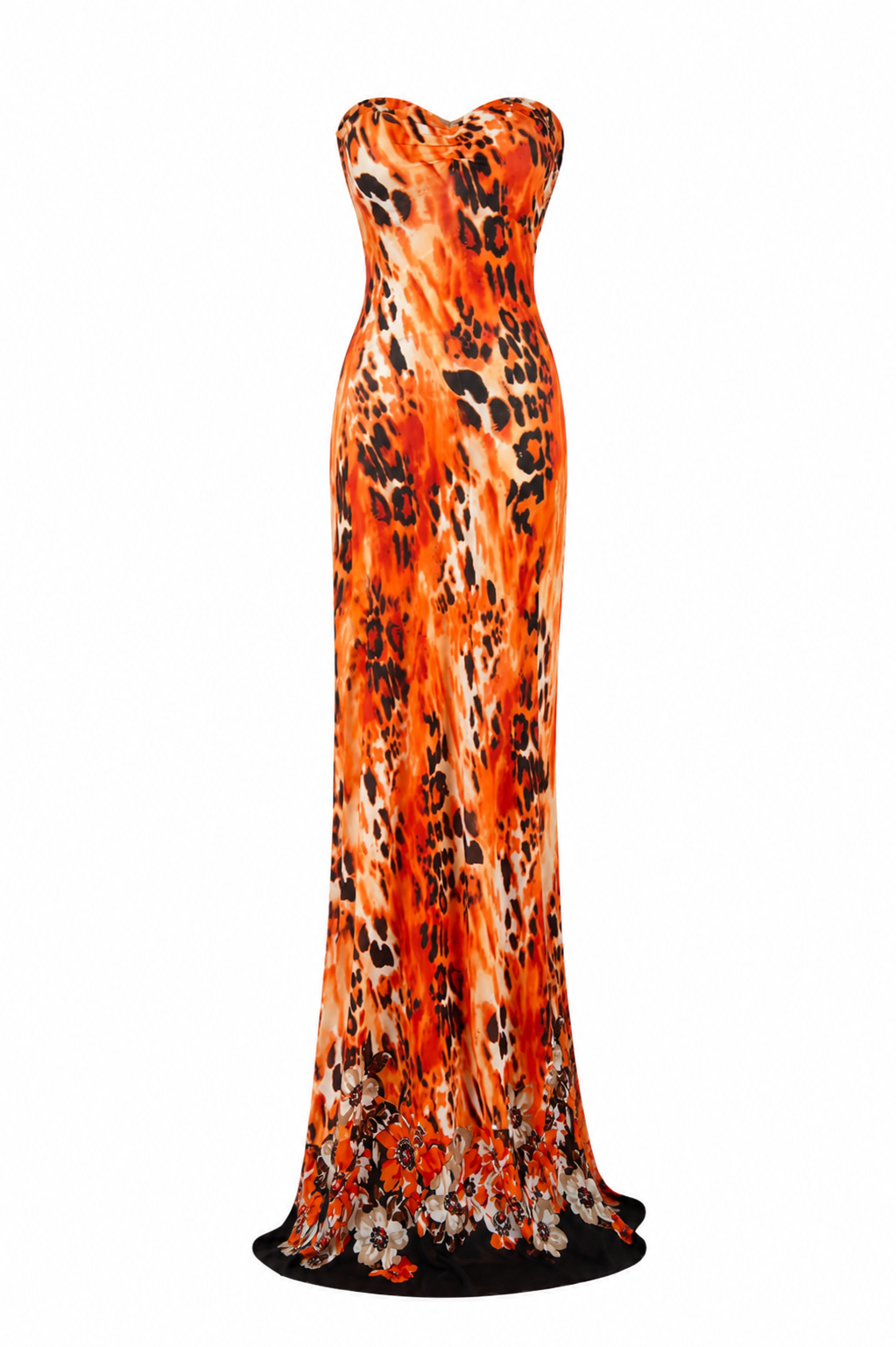 Maxi leopard & mixed print strapless dress
