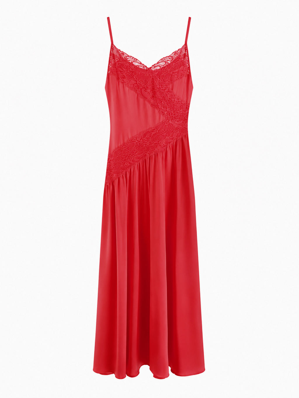Coral red maxi slip dress with side slit