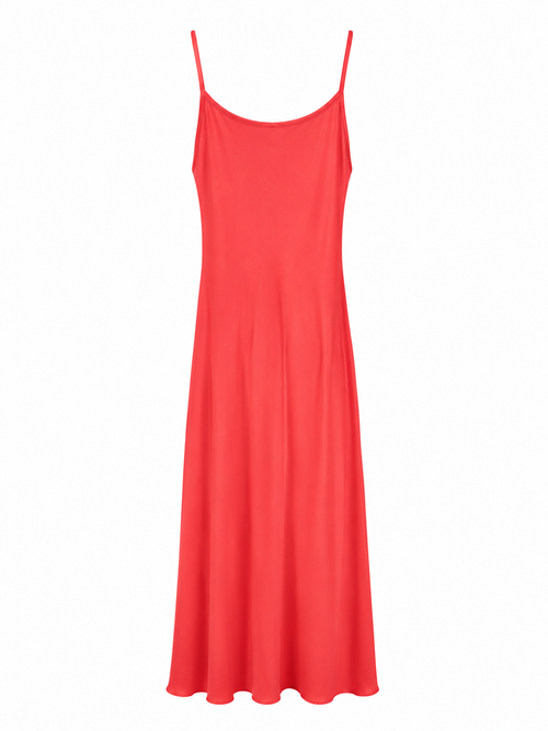 Coral red maxi slip dress with side slit