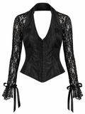 Taffeta corset blouse with lace sleeves
