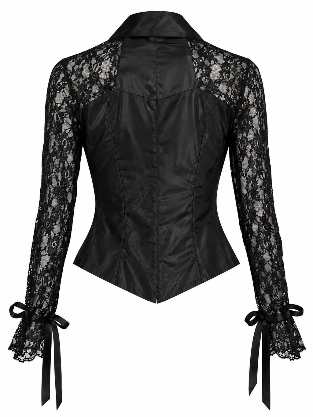 Taffeta corset blouse with lace sleeves