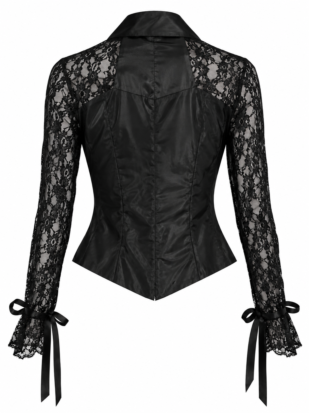 Taffeta corset blouse with lace sleeves