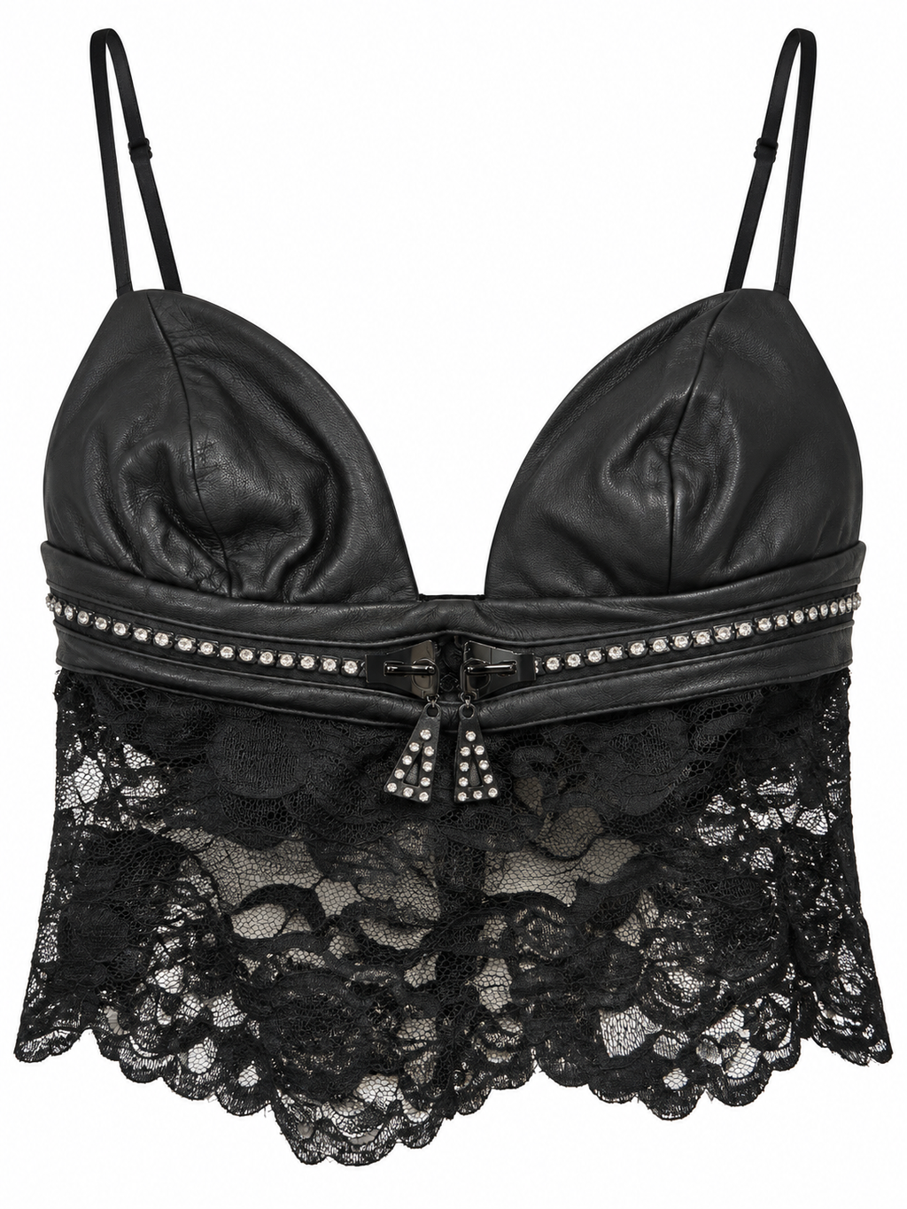 Cinema leather top with lace details