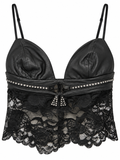 Cinema leather top with lace details