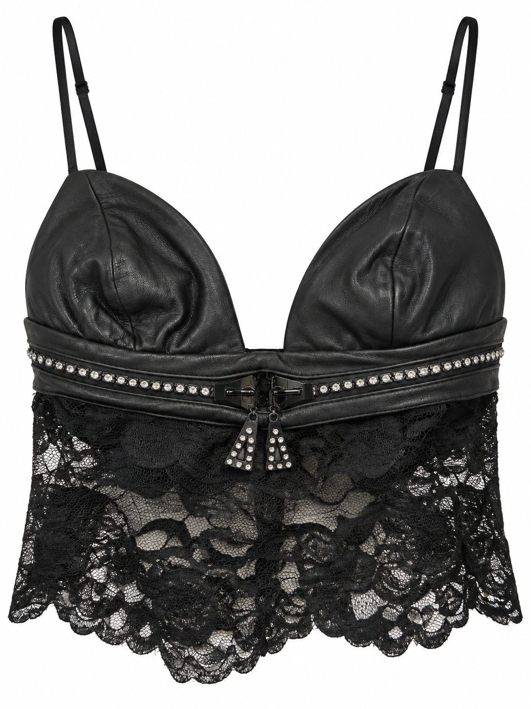 Cinema leather top with lace details