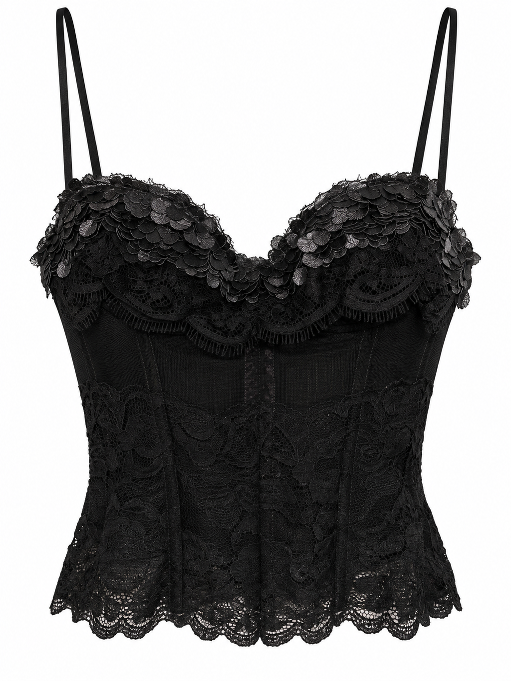 Cinema lace corset with leather details