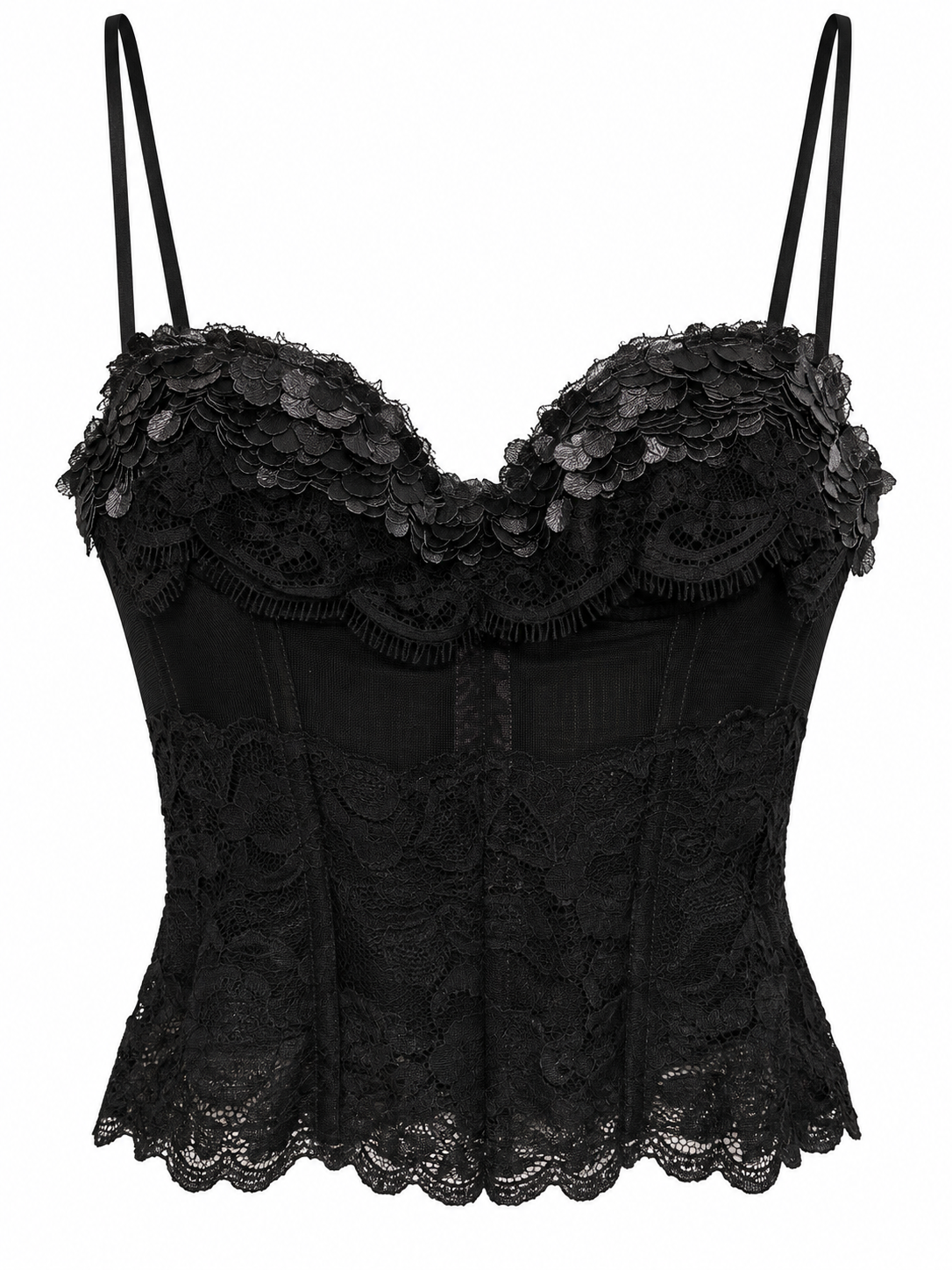 Cinema lace corset with leather details