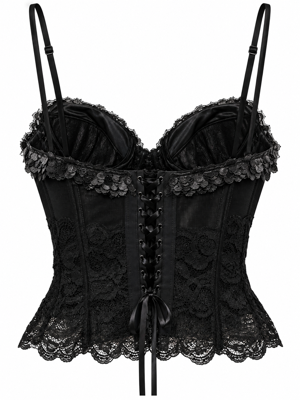 Cinema lace corset with leather details