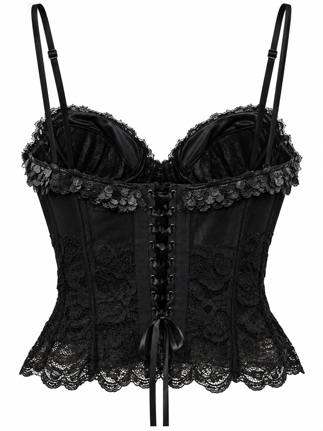 Cinema lace corset with leather details