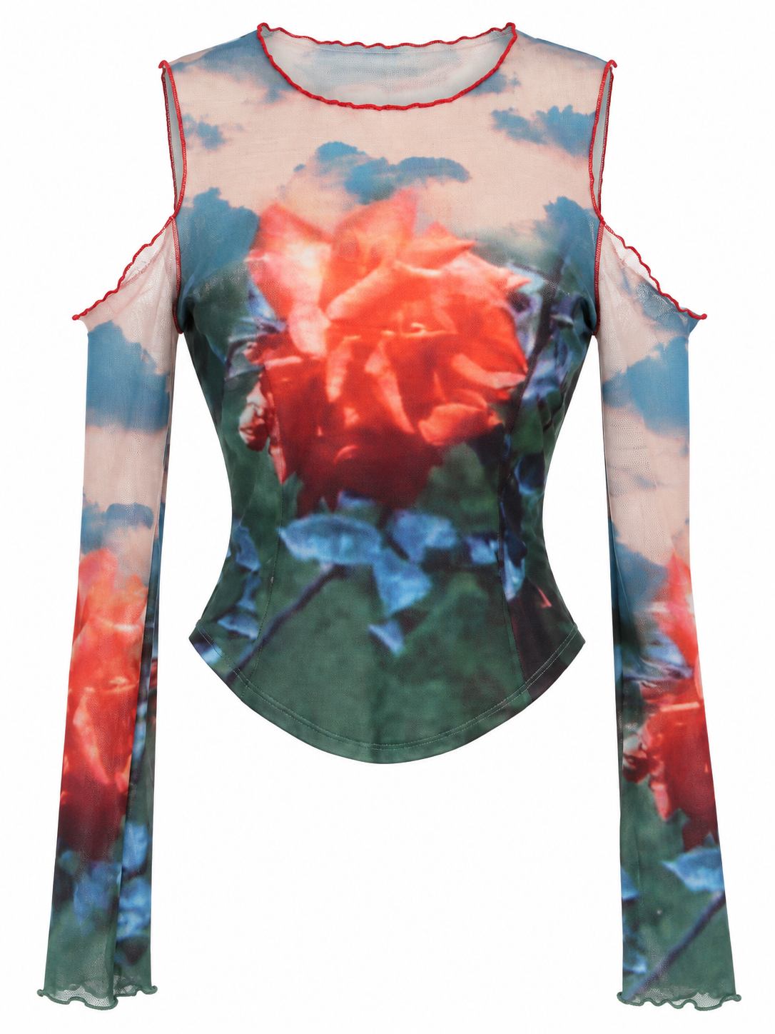 Off shoulder mesh printed top