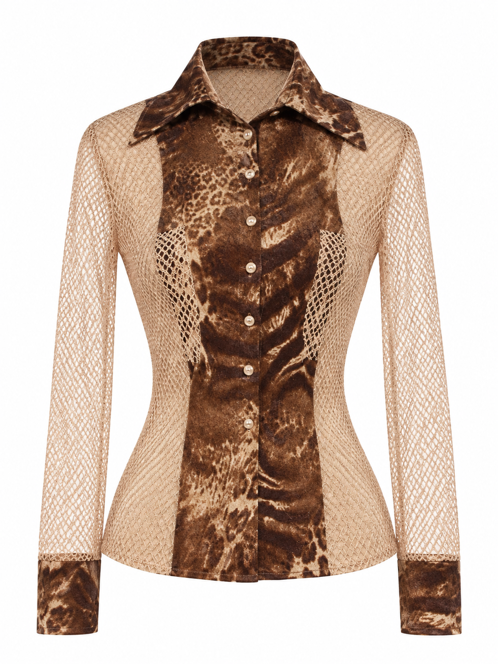 Leopard shirt with fishnet detail