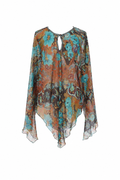 Supper silky cape blouse with beads