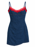 Vintage Y2K denim dress with red lace detail