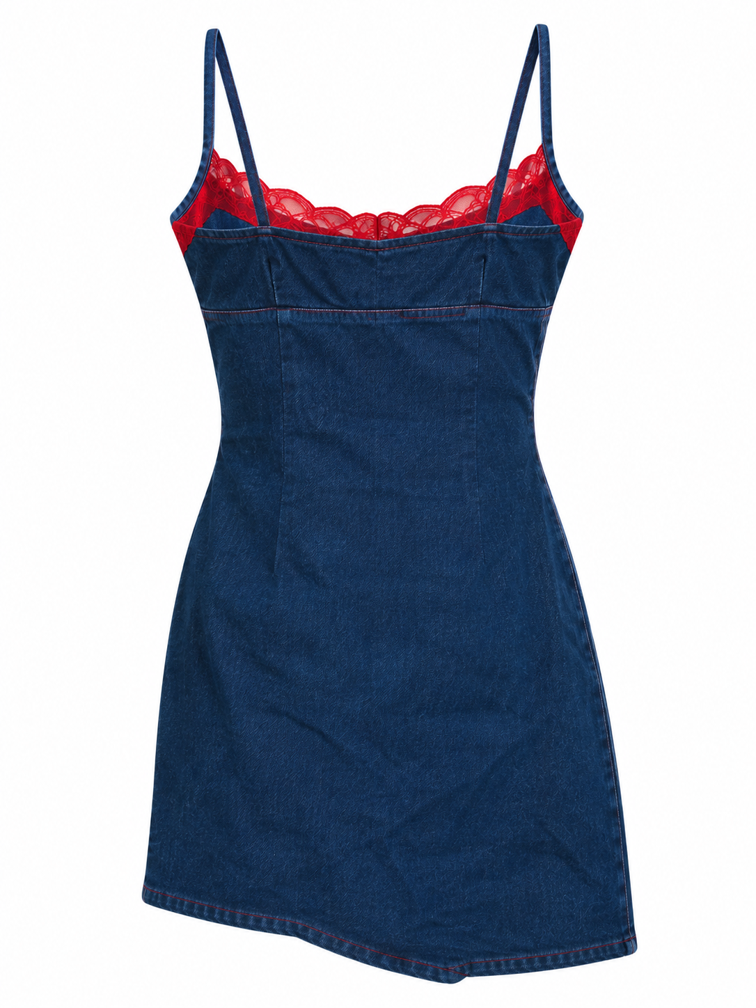 Vintage Y2K denim dress with red lace detail
