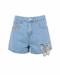 Denim shorts with rhinestone butterfly & details