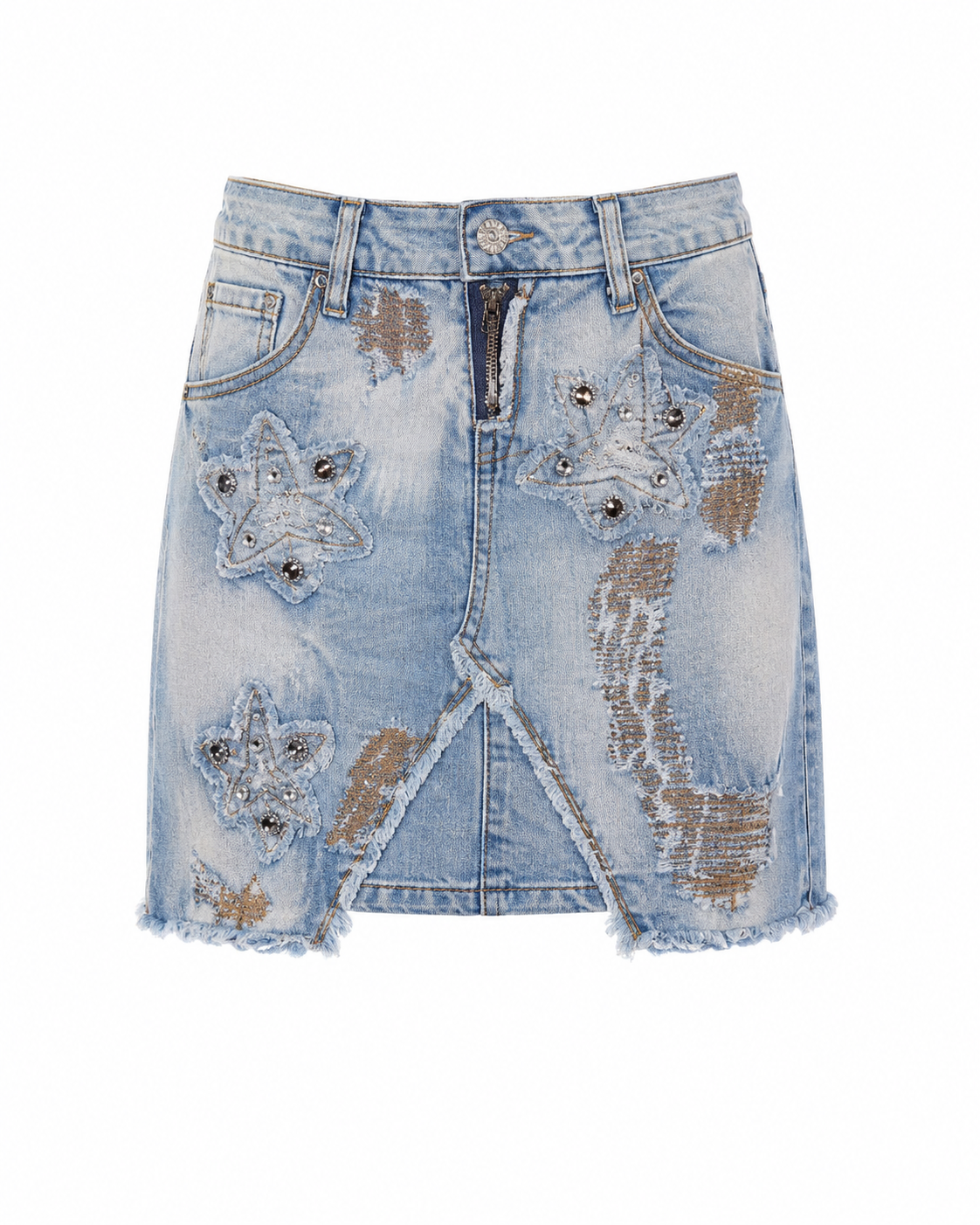 Denim skirt with patchwork details
