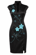 Vintage satin embroidered Japanese style dress