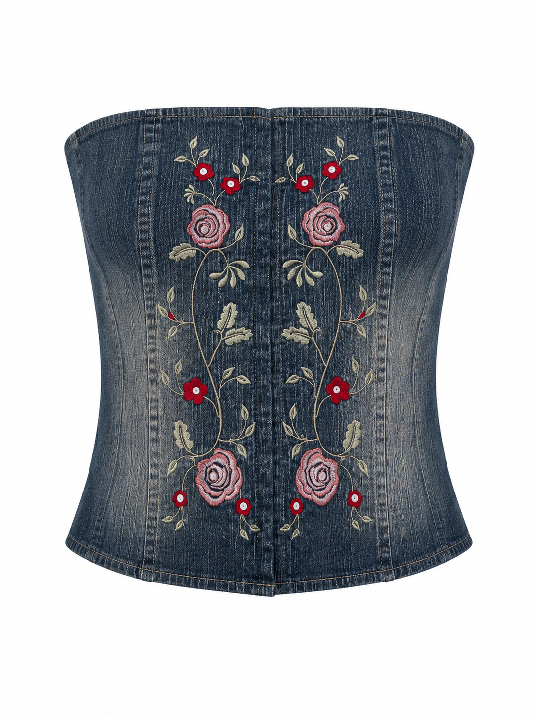 Denim embroidered corset