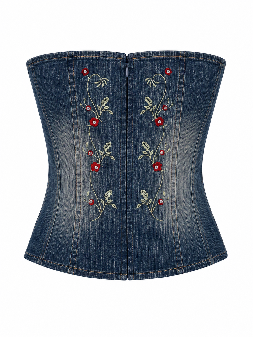 Denim embroidered corset