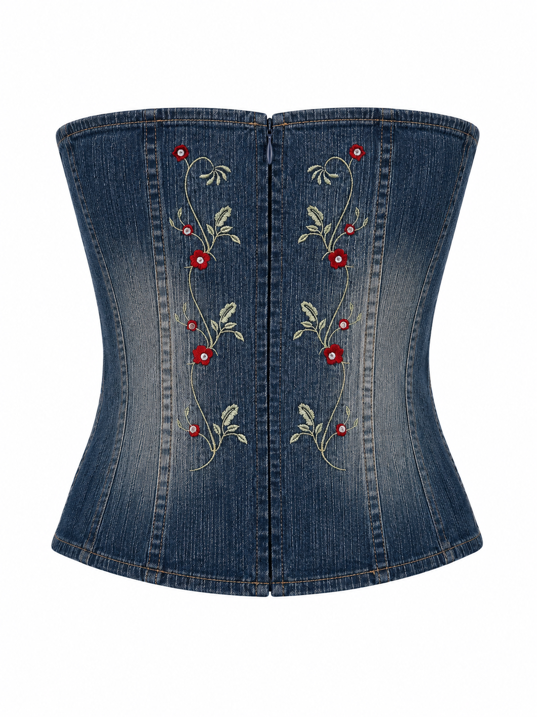 Denim embroidered corset