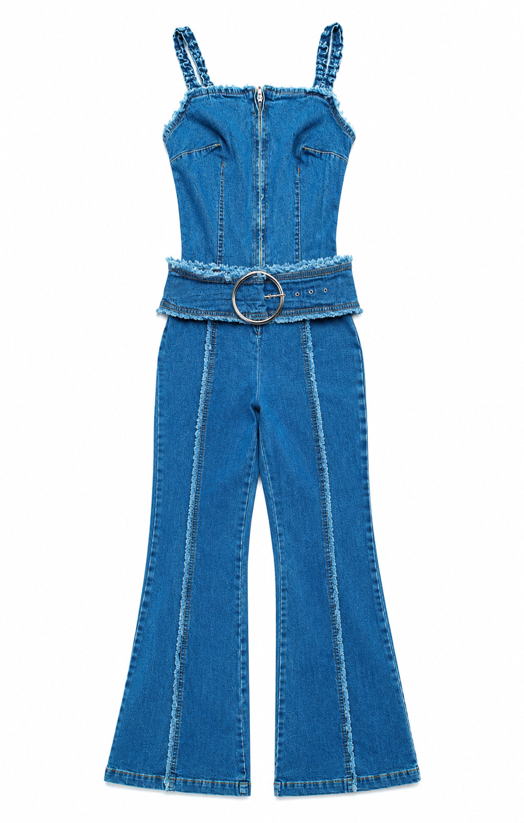 Denim belted overalls