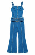 Denim belted overalls