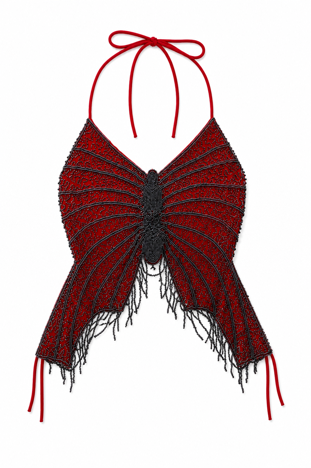 Hand beaded butterfly backless top