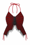 Hand beaded butterfly backless top