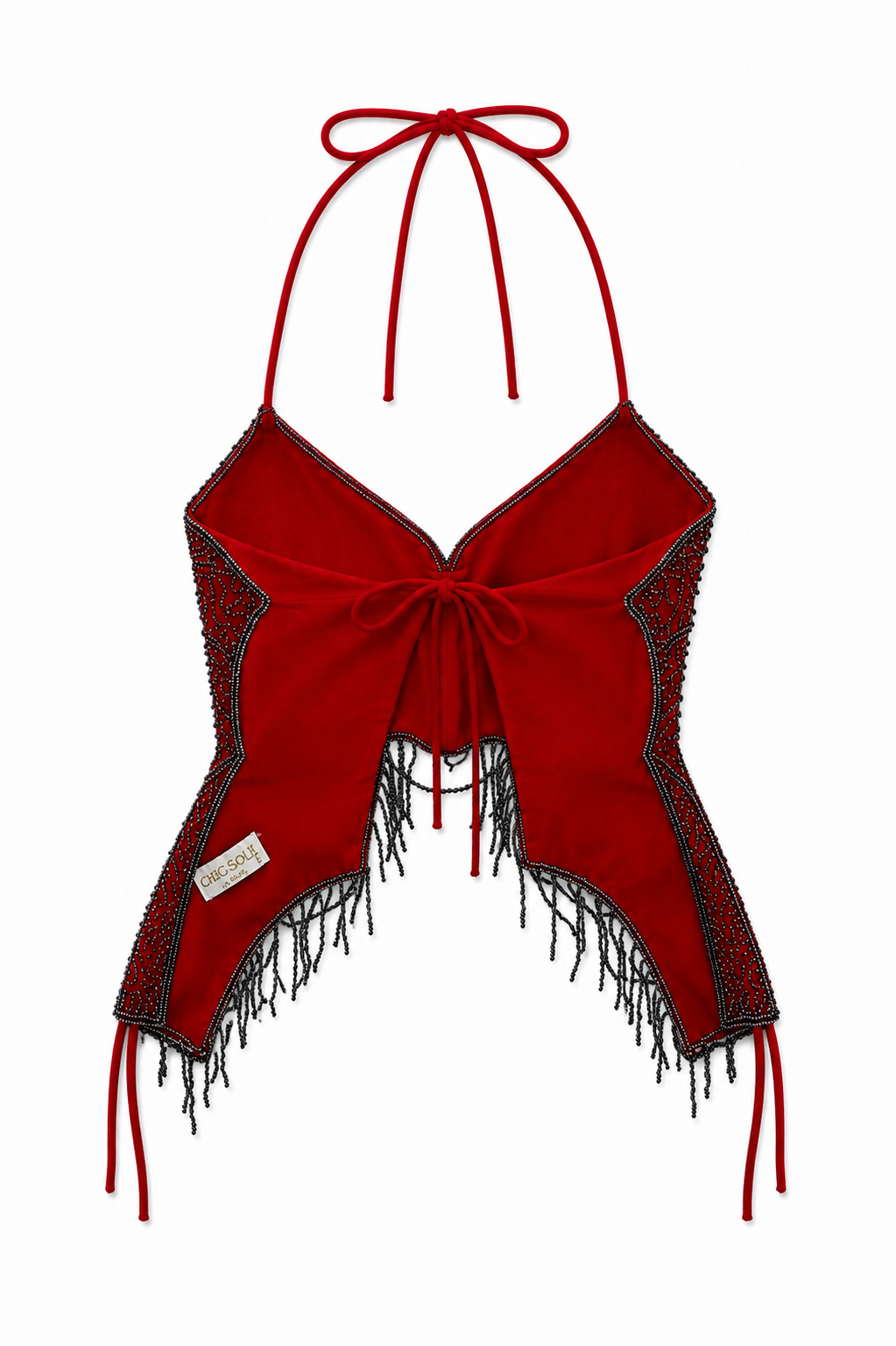 Hand beaded butterfly backless top