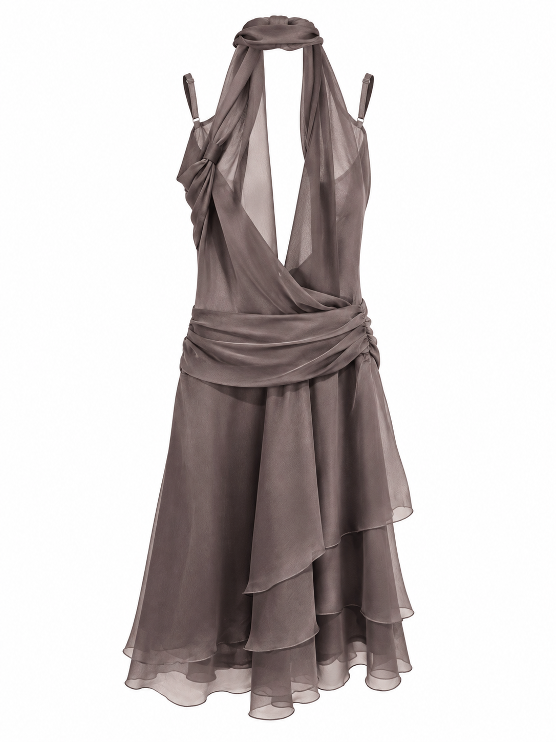 Deadstock halter neck ruffle dress