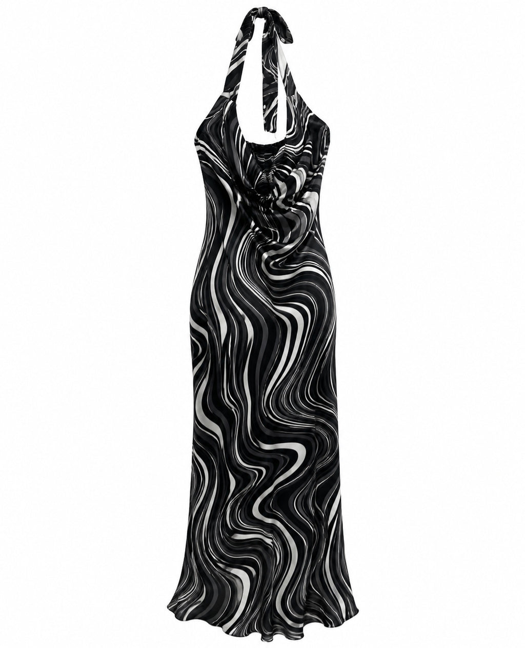 Deadstock thick satin halter neck midi dress