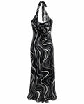 Deadstock thick satin halter neck midi dress