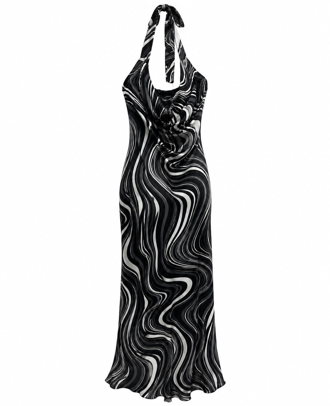 Deadstock thick satin halter neck midi dress