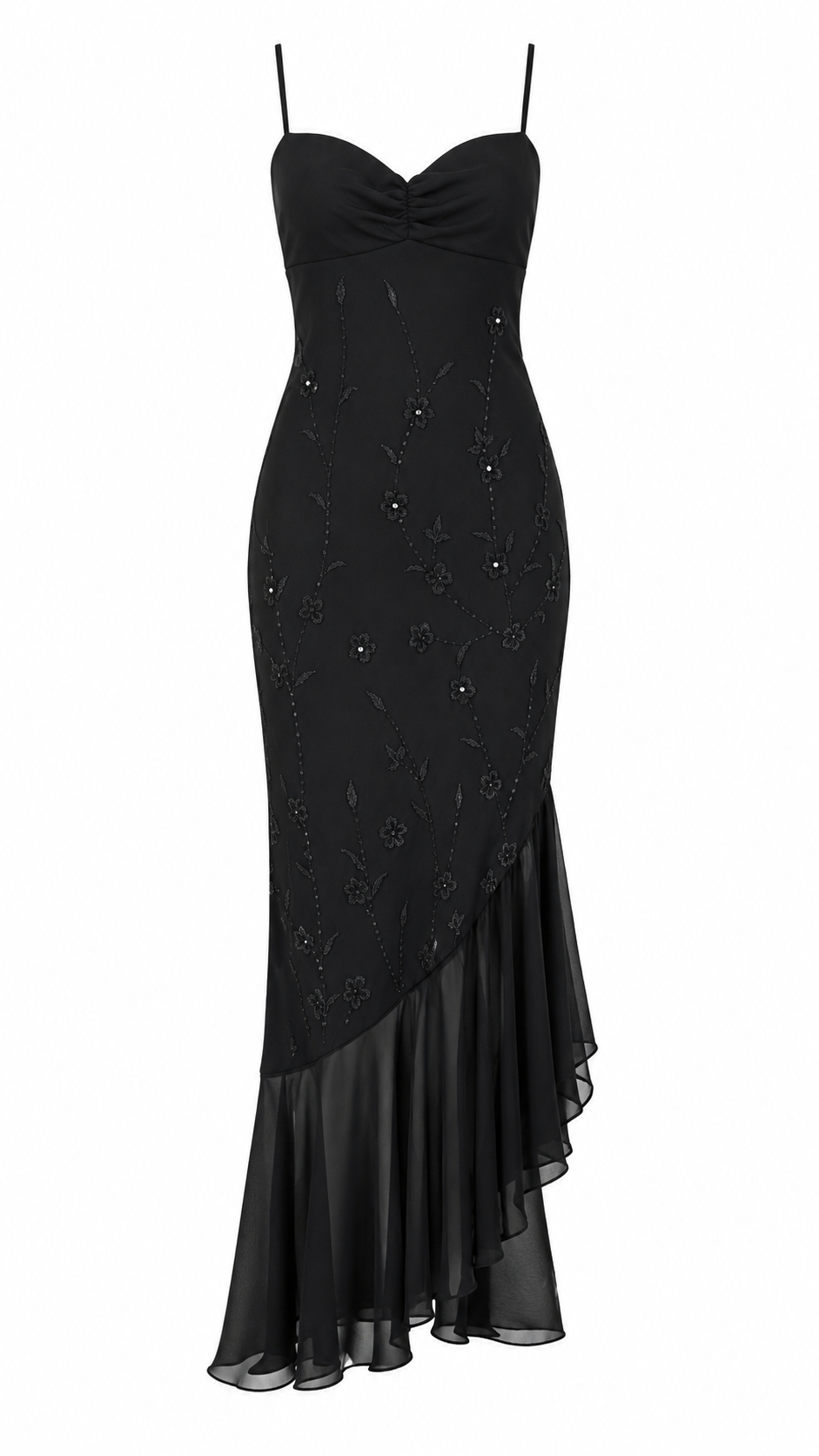 Elastic dress with flower embellishments