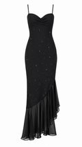 Elastic dress with flower embellishments