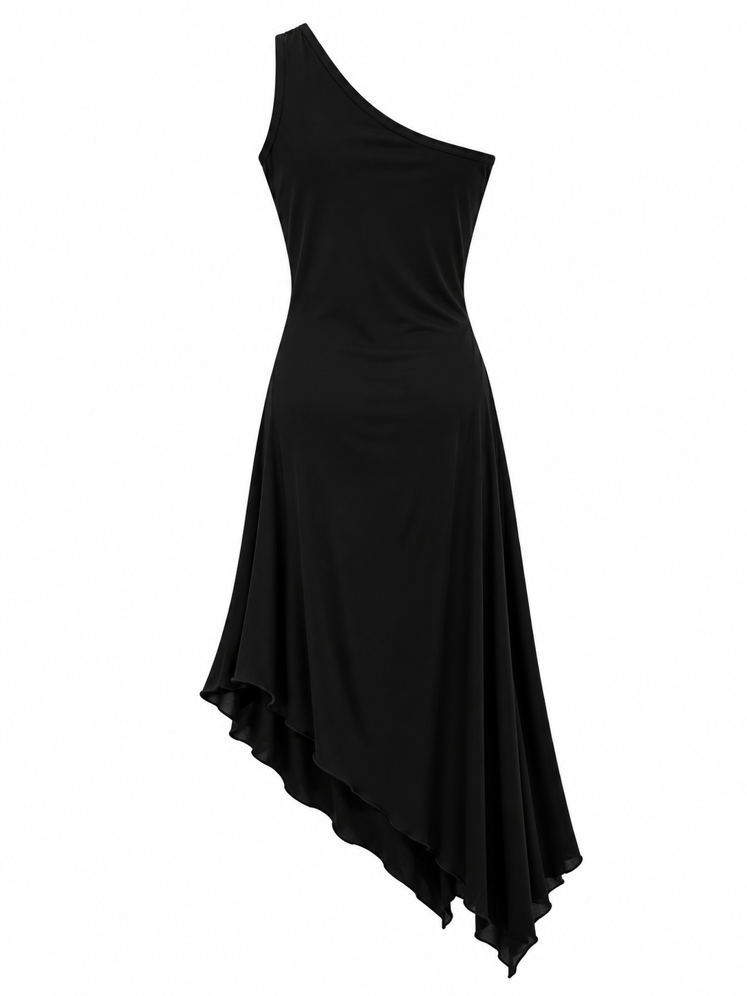 Elastic asymmetrical dress with metallic hoop on the left shoulder