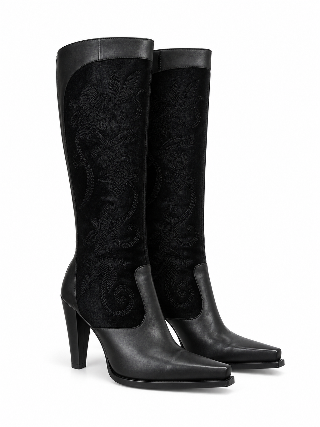 Deadstock leather boots with embroidery