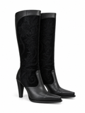 Deadstock leather boots with embroidery