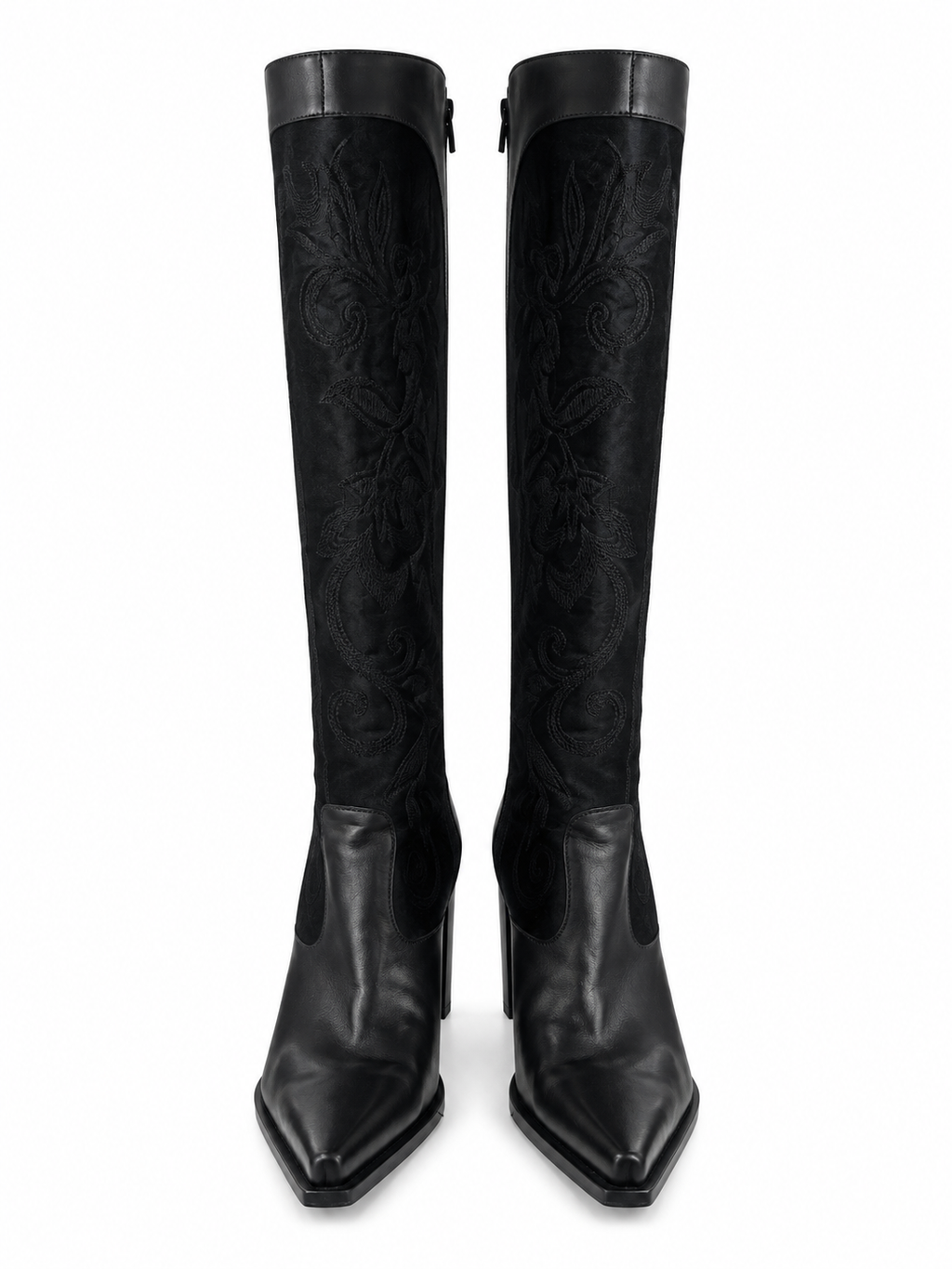 Deadstock leather boots with embroidery